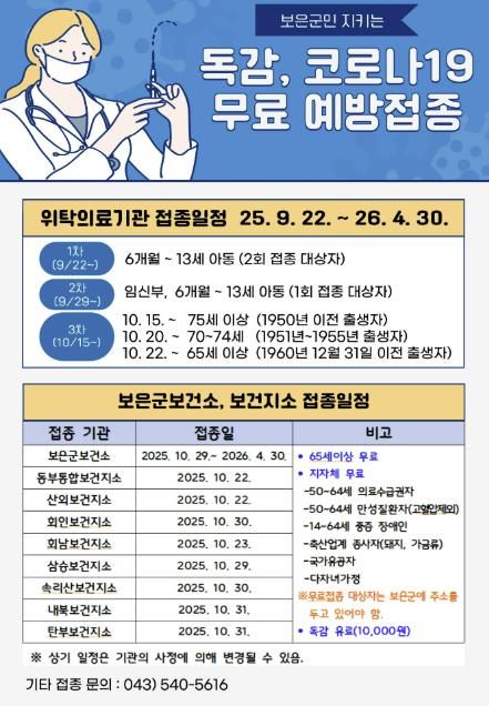 보은군, 2025년 노인 독감·코로나19 예방접종 순차 추진