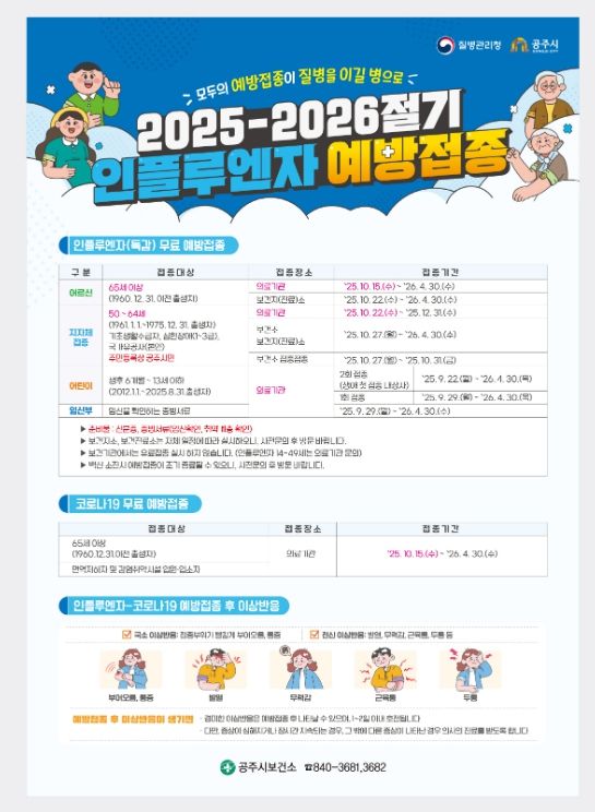 인플루엔자(독감)·코로나19 무료 예방접종 실시