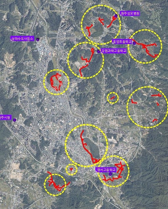 원주처리구역 하수관로 정비사업 위치도