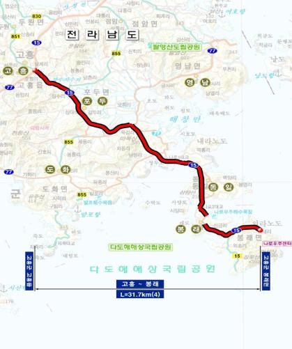 고흥군, 고흥~봉래 국도15호선 확장사업 추진 빨라진다 - 고흥~봉래 국도15호선 확장사업 위치도