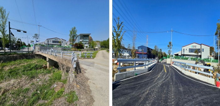 예지교 확장 공사 전(왼쪽)과 공사 후(오른쪽) 모습