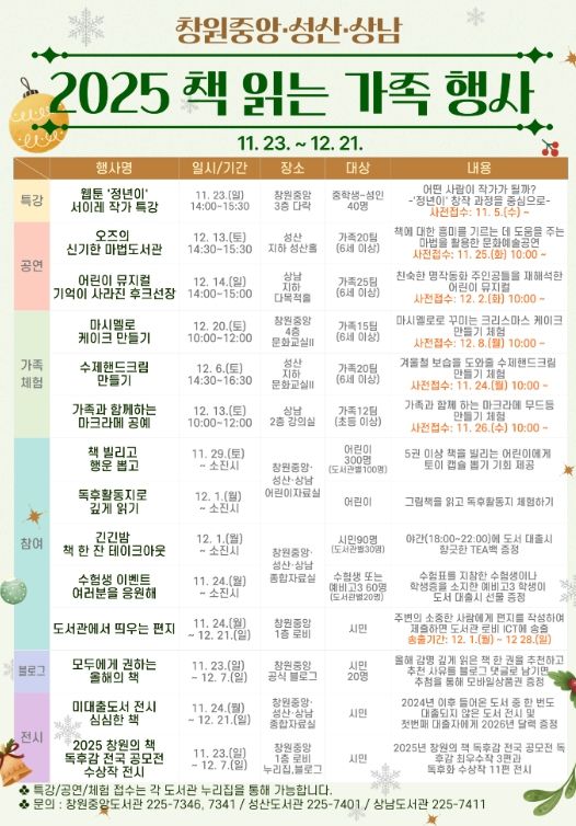 창원중앙・성산・상남도서관,‘책 읽는 가족’