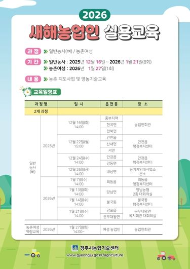 2026년 새해농업인 실용교육 교육일정표