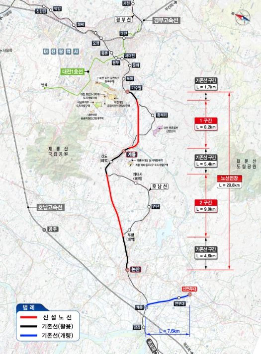 호남선 가수원~논산 고속화 사업 위치도