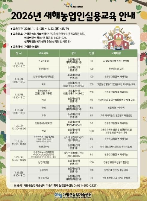 가평군, ‘새해농업인실용교육’ 현장성 강화