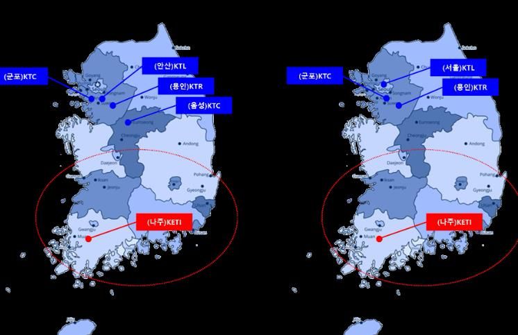 ESS, EV충전장치 분야 고효율 기자재 인증시험기관 위치도
