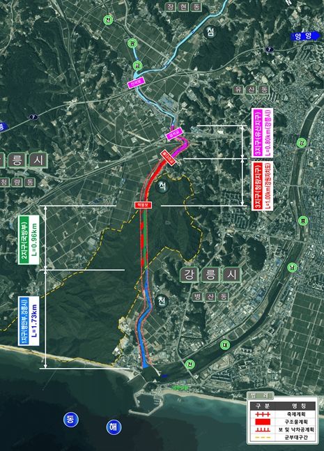 강릉 섬석천 지방하천 재해예방사업 현황도