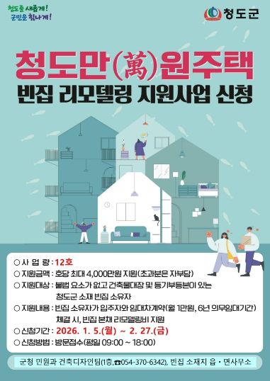 2026년 청도만(萬)원주택사업 빈집사업자 추가 신청 포스터