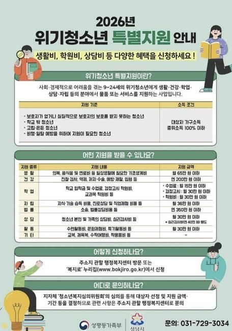 성남시 위기청소년 특별지원 안내 리플릿