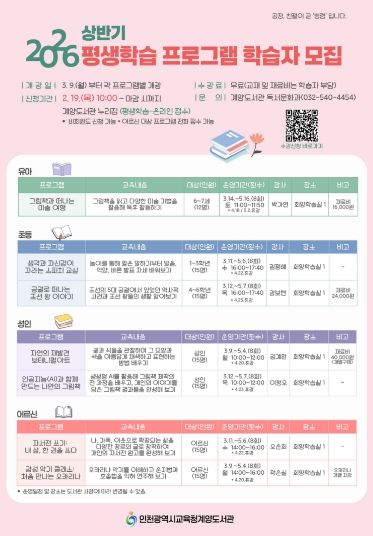 ‘상반기 평생학습 프로그램’ 학습자 모집