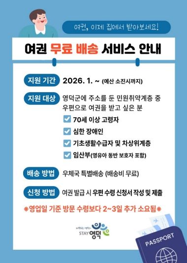 영덕군 여권 무료 배송서비스 홍보물.