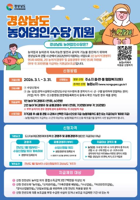 경상남도 농어업인 수당 지원 홍보포스터