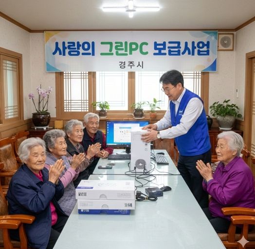 경주시는 정보취약계층의 디지털 접근성 향상을 위해 사랑의 그린PC 보급사업을 추진하고 중고PC를 무상 보급한다. (AI 생성 이미지)