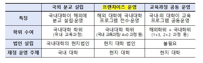 국내 대학의 해외 진출 유형