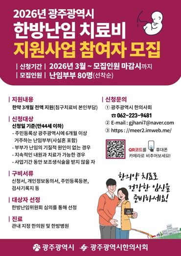 광주광역시, 난임부부 한방치료비 최대 124만원 지원