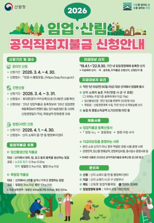 2026년 임업·산림 공익직불금 신청 접수
