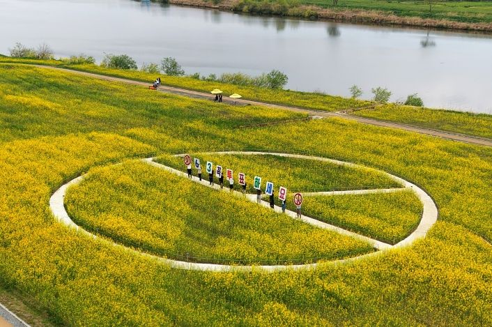 나주시가 전라남도 선거관리위원회와 협업해 영산강 유채꽃 단지에 ‘기표용구’ 형태의 이색 포토존을 조성했다.(사진 제공-나주시)